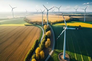 Eoliennes dans un paysage agricole